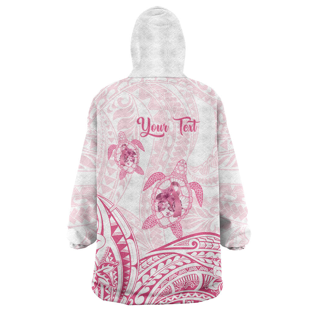 Personalised Polynesia Breast Cancer Support Wearable Blanket Hoodie No One Fights Alone Turtle Ribbon White