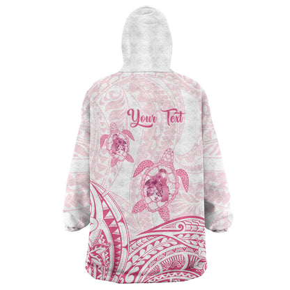 Personalised Polynesia Breast Cancer Support Wearable Blanket Hoodie No One Fights Alone Turtle Ribbon White