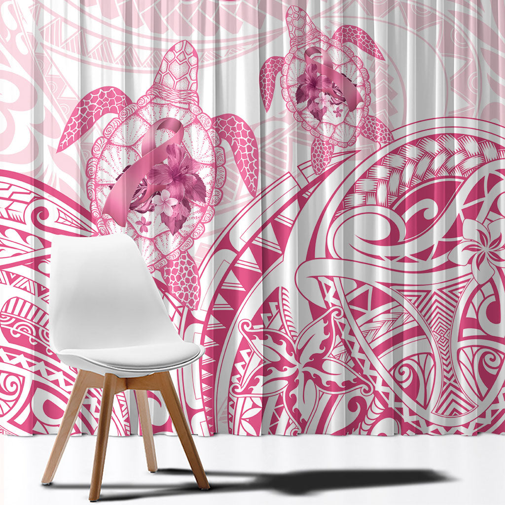 Personalised Polynesia Breast Cancer Support Window Curtain No One Fights Alone Turtle Ribbon White