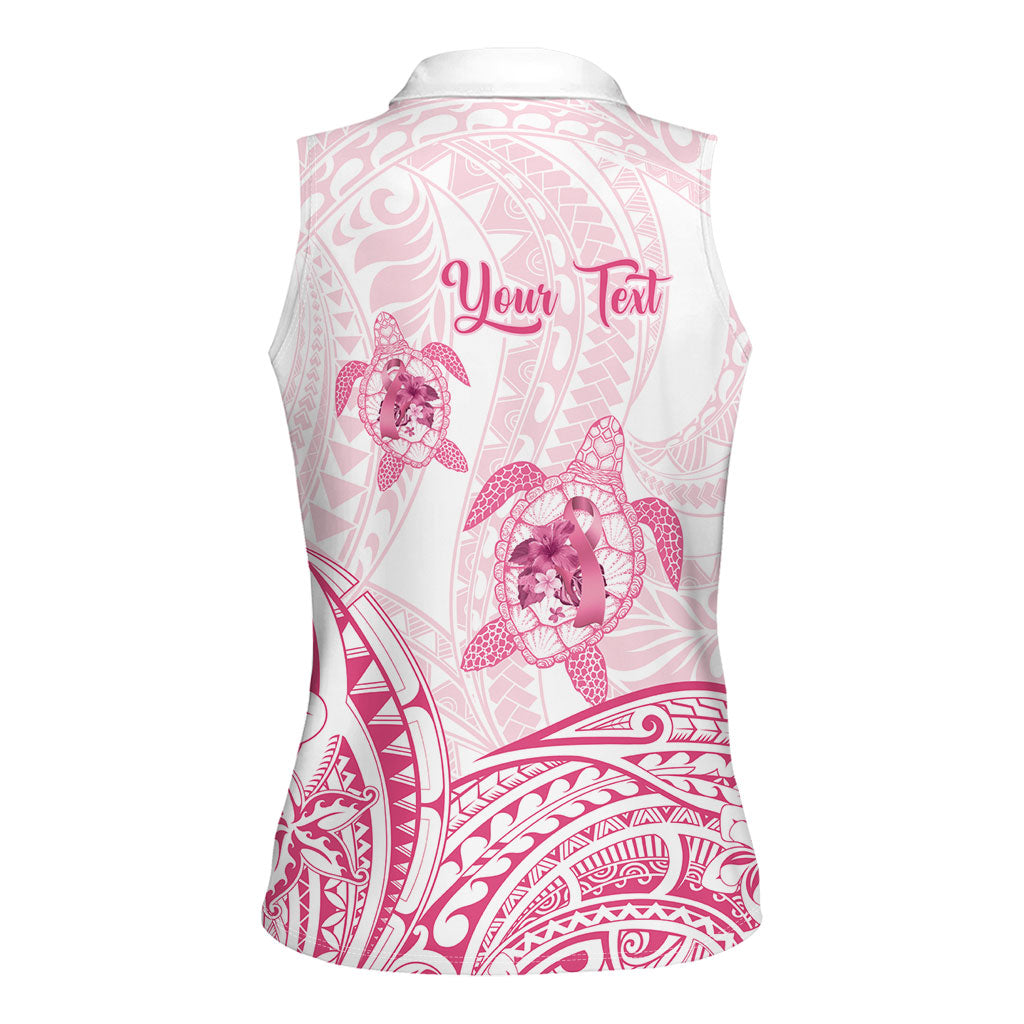 Personalised Polynesia Breast Cancer Support Women Sleeveless Polo Shirt No One Fights Alone Turtle Ribbon White