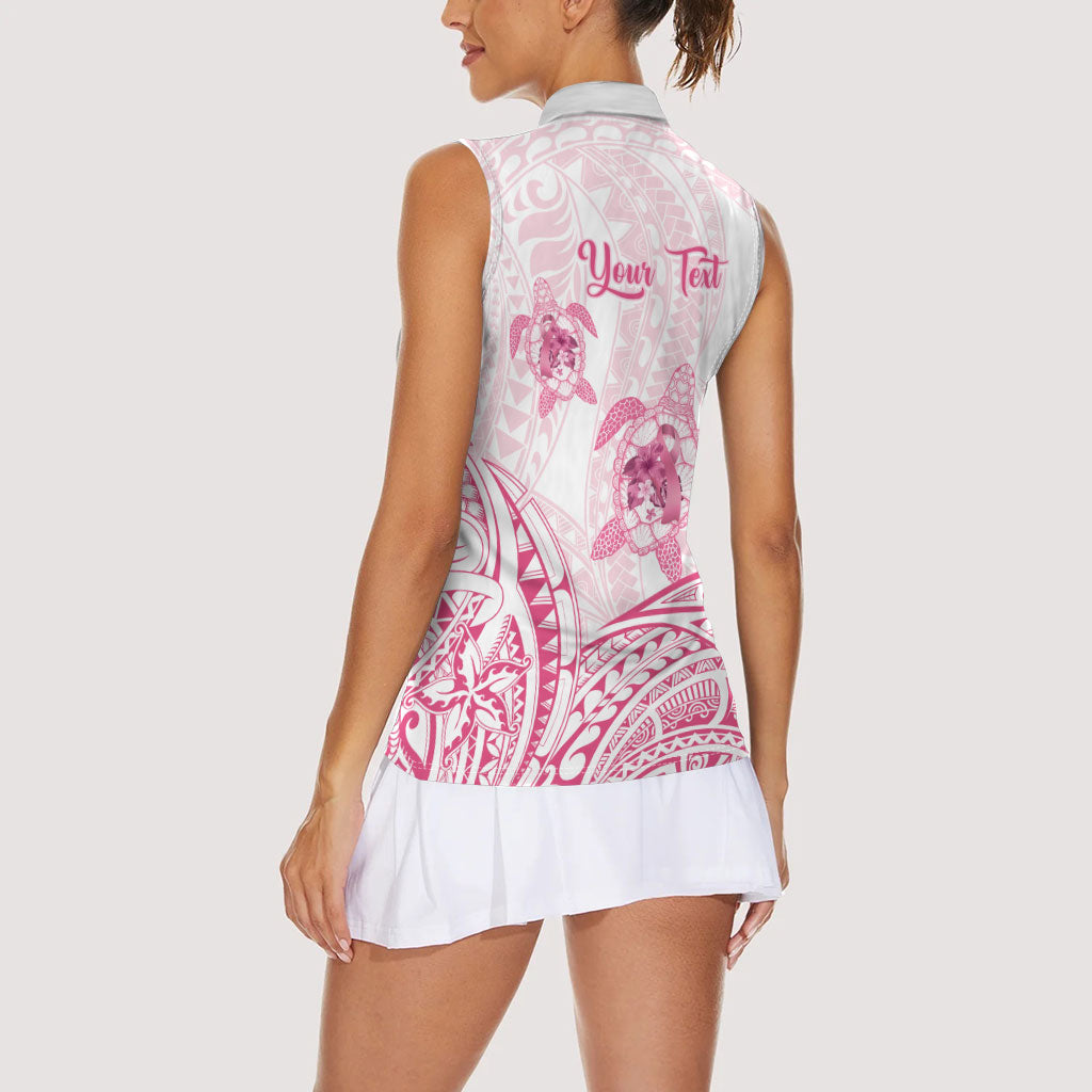 Personalised Polynesia Breast Cancer Support Women Sleeveless Polo Shirt No One Fights Alone Turtle Ribbon White
