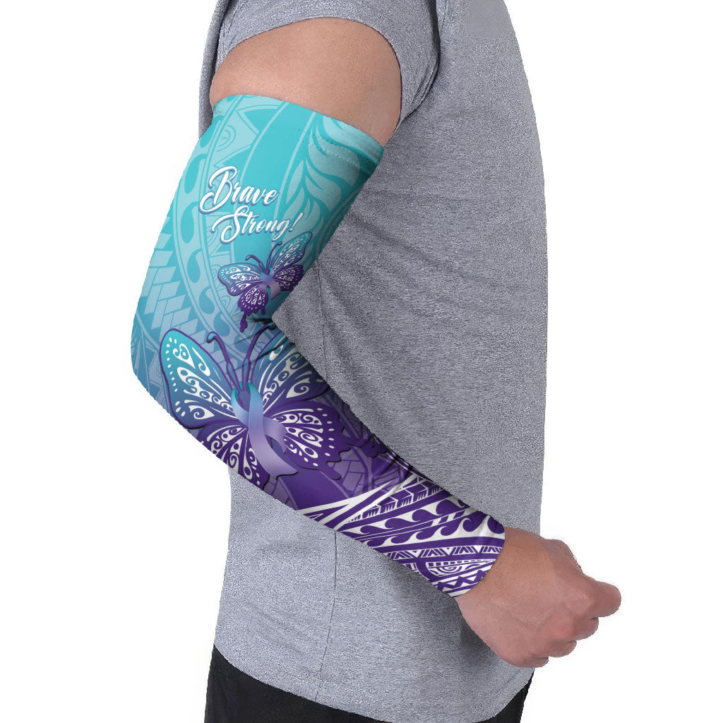Polynesia Suicide Prevention Month Arm Sleeves Butterfly Purple And Teal Ribbon Tomorrow Needs You