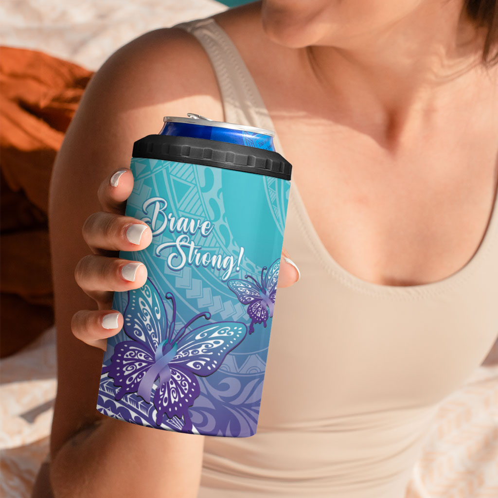 Polynesia Suicide Prevention Month 4 in 1 Can Cooler Tumbler Butterfly Purple And Teal Ribbon Tomorrow Needs You