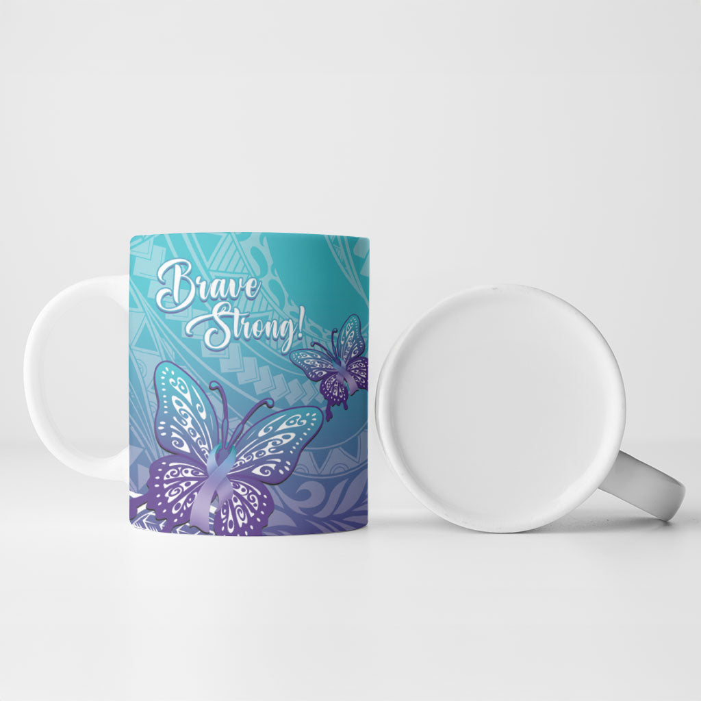 Polynesia Suicide Prevention Month Ceramic Mug Butterfly Purple And Teal Ribbon Tomorrow Needs You