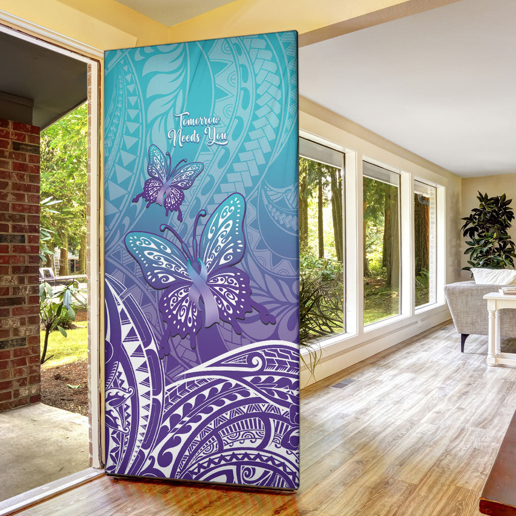Polynesia Suicide Prevention Month Door Cover Butterfly Purple And Teal Ribbon Tomorrow Needs You