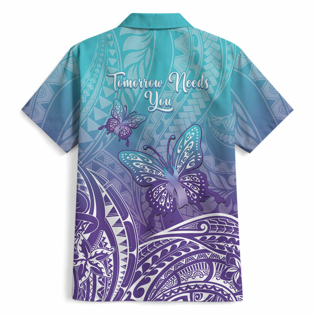 Polynesia Suicide Prevention Month Hawaiian Shirt Butterfly Purple And Teal Ribbon Tomorrow Needs You