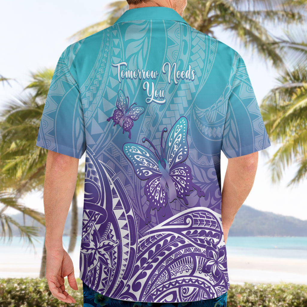 Polynesia Suicide Prevention Month Hawaiian Shirt Butterfly Purple And Teal Ribbon Tomorrow Needs You