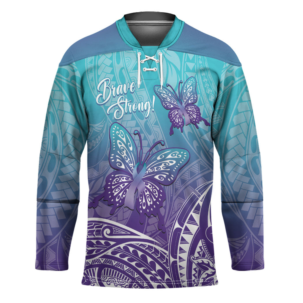 Polynesia Suicide Prevention Month Hockey Jersey Butterfly Purple And Teal Ribbon Tomorrow Needs You