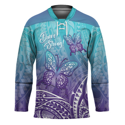 Polynesia Suicide Prevention Month Hockey Jersey Butterfly Purple And Teal Ribbon Tomorrow Needs You
