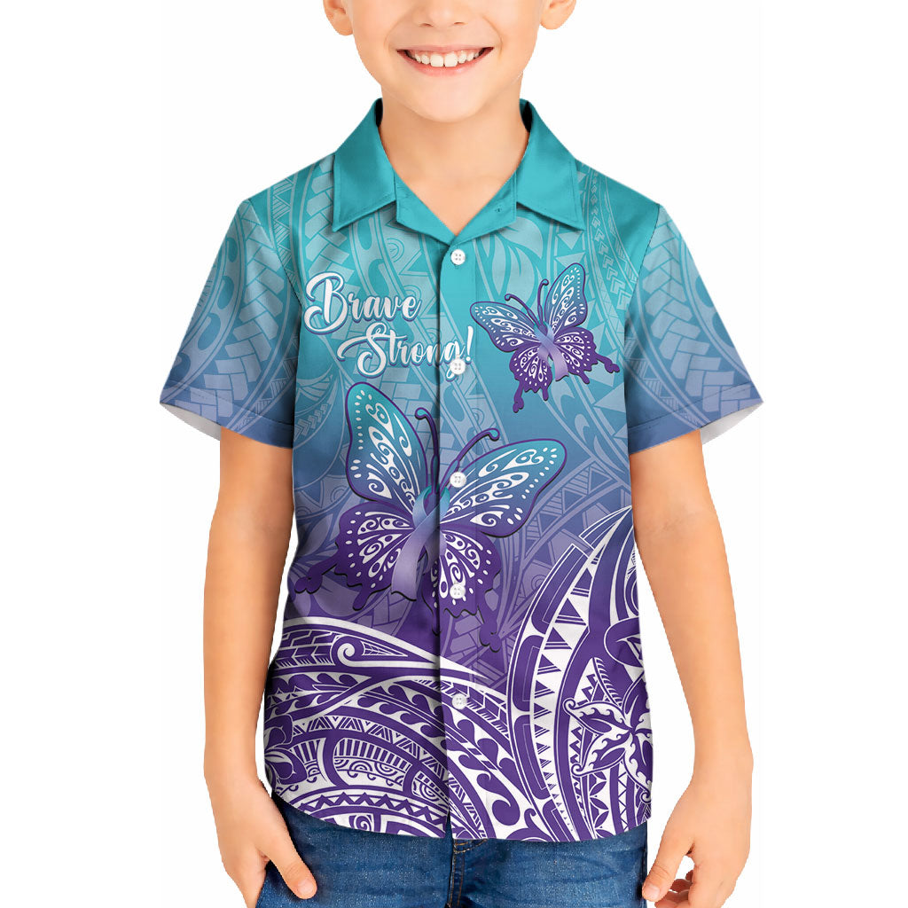 Polynesia Suicide Prevention Month Kid Hawaiian Shirt Butterfly Purple And Teal Ribbon Tomorrow Needs You