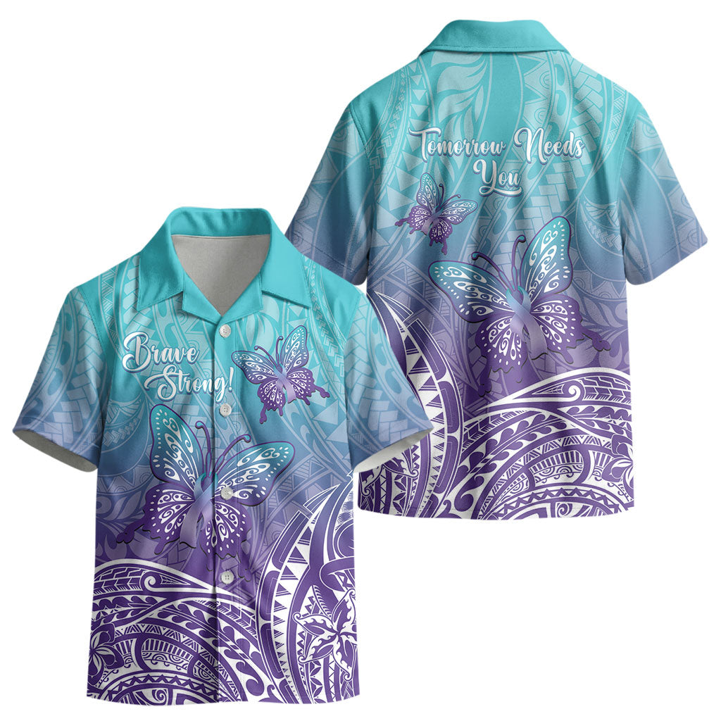 Polynesia Suicide Prevention Month Kid Hawaiian Shirt Butterfly Purple And Teal Ribbon Tomorrow Needs You