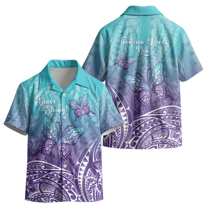 Polynesia Suicide Prevention Month Kid Hawaiian Shirt Butterfly Purple And Teal Ribbon Tomorrow Needs You