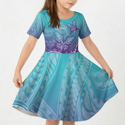 Polynesia Suicide Prevention Month Kid Short Sleeve Dress Butterfly Purple And Teal Ribbon Tomorrow Needs You