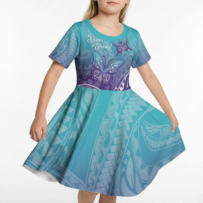 Polynesia Suicide Prevention Month Kid Short Sleeve Dress Butterfly Purple And Teal Ribbon Tomorrow Needs You
