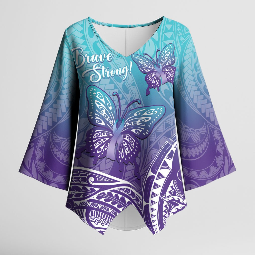 Polynesia Suicide Prevention Month Kimono Sleeve Blouse Butterfly Purple And Teal Ribbon Tomorrow Needs You