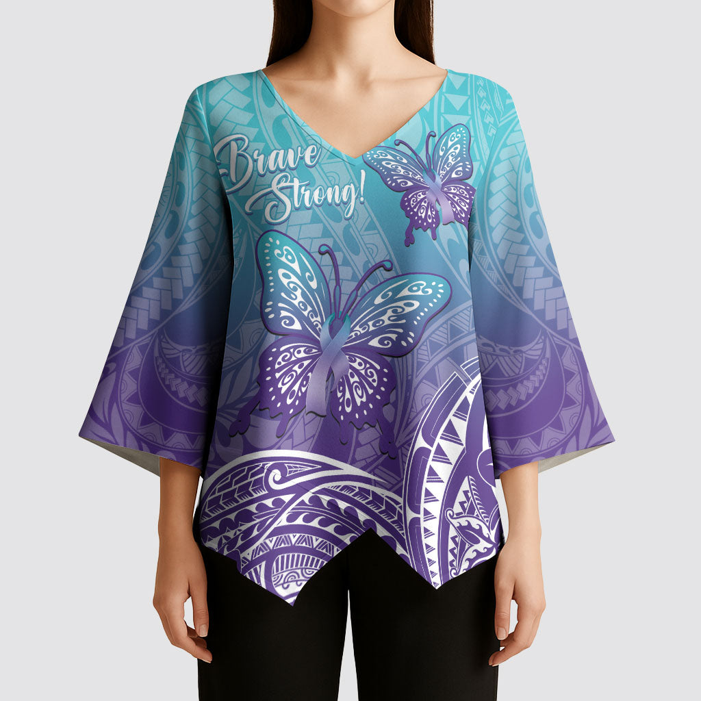 Polynesia Suicide Prevention Month Kimono Sleeve Blouse Butterfly Purple And Teal Ribbon Tomorrow Needs You