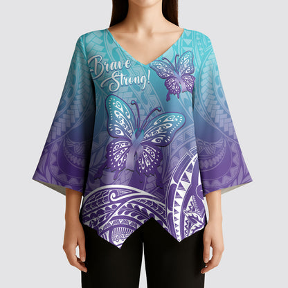 Polynesia Suicide Prevention Month Kimono Sleeve Blouse Butterfly Purple And Teal Ribbon Tomorrow Needs You