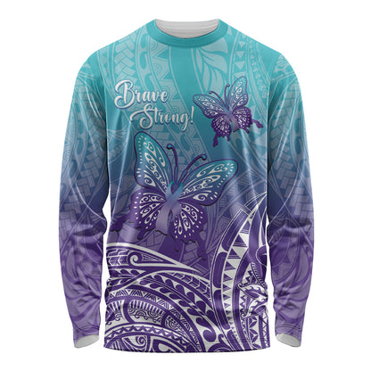 Polynesia Suicide Prevention Month Long Sleeve Shirt Butterfly Purple And Teal Ribbon Tomorrow Needs You