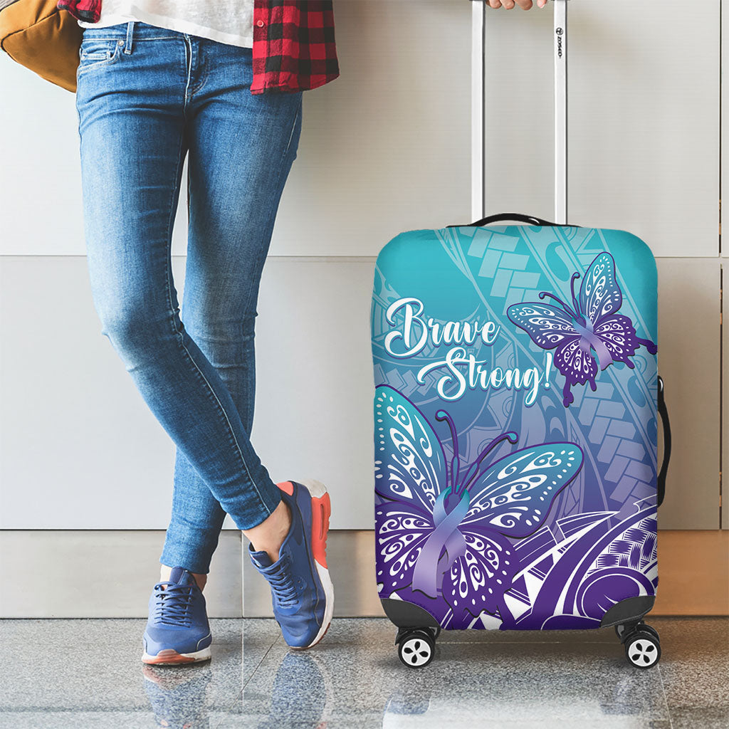 Polynesia Suicide Prevention Month Luggage Cover Butterfly Purple And Teal Ribbon Tomorrow Needs You