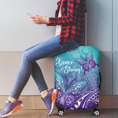 Polynesia Suicide Prevention Month Luggage Cover Butterfly Purple And Teal Ribbon Tomorrow Needs You