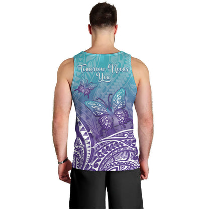 Polynesia Suicide Prevention Month Men Tank Top Butterfly Purple And Teal Ribbon Tomorrow Needs You