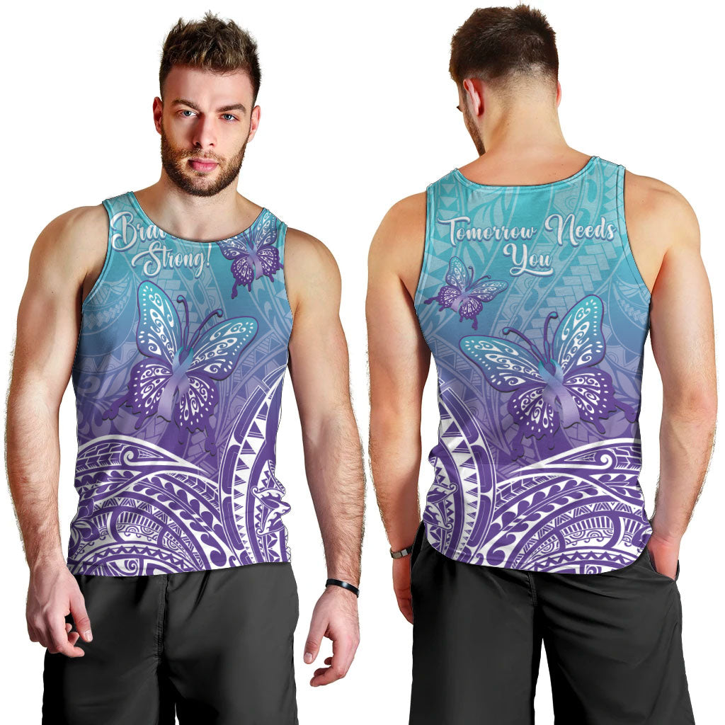 Polynesia Suicide Prevention Month Men Tank Top Butterfly Purple And Teal Ribbon Tomorrow Needs You