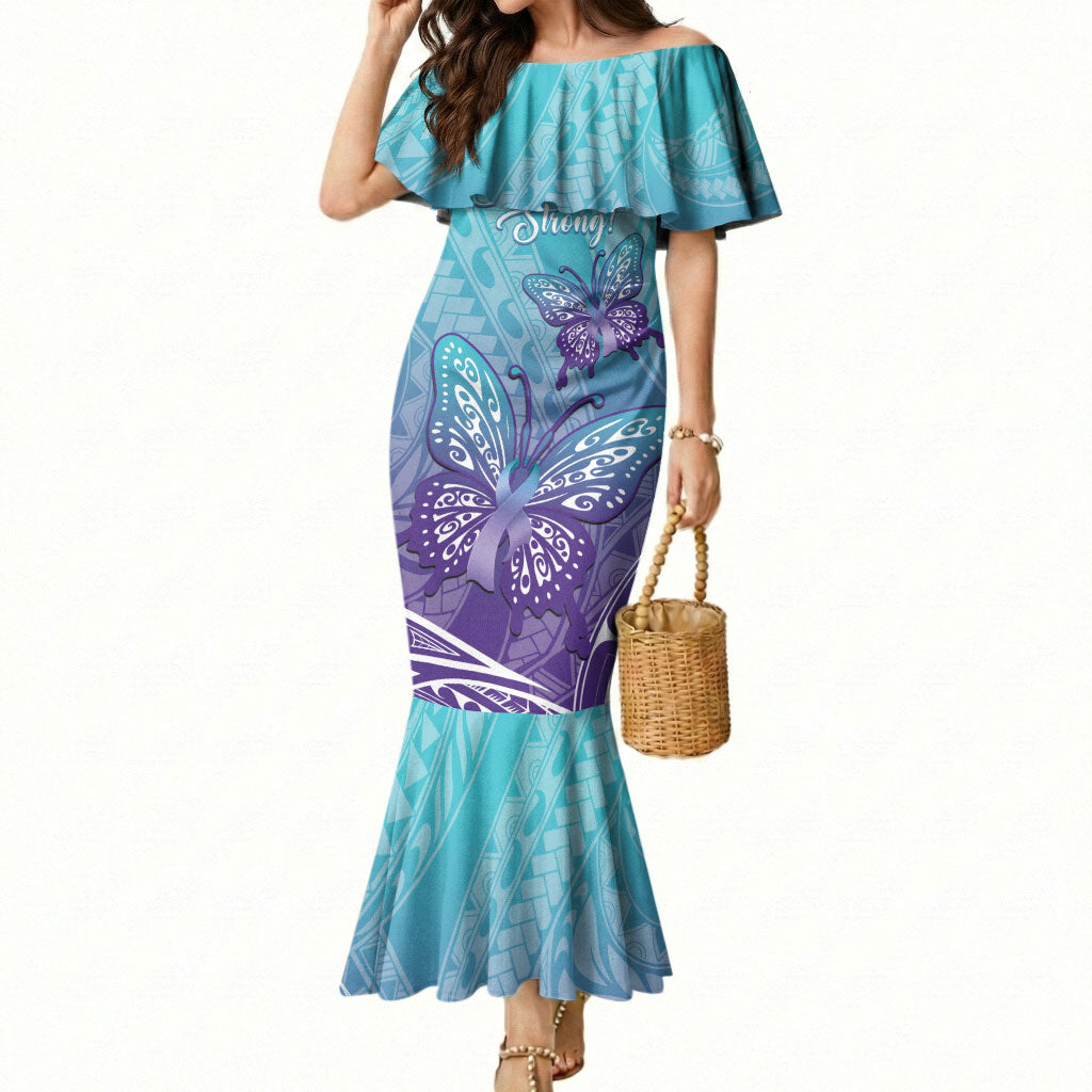 Polynesia Suicide Prevention Month Mermaid Dress Butterfly Purple And Teal Ribbon Tomorrow Needs You