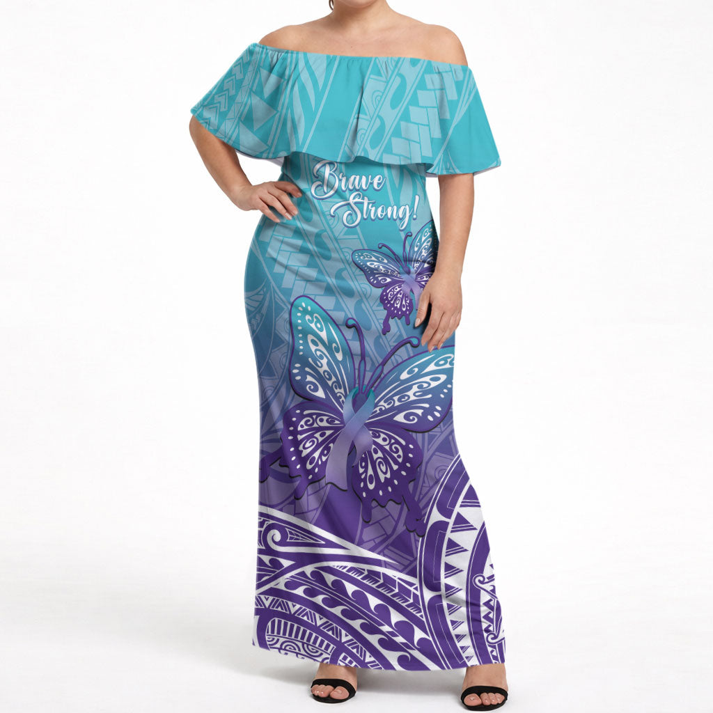 Polynesia Suicide Prevention Month Off Shoulder Maxi Dress Butterfly Purple And Teal Ribbon Tomorrow Needs You