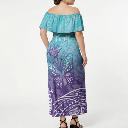 Polynesia Suicide Prevention Month Off Shoulder Maxi Dress Butterfly Purple And Teal Ribbon Tomorrow Needs You