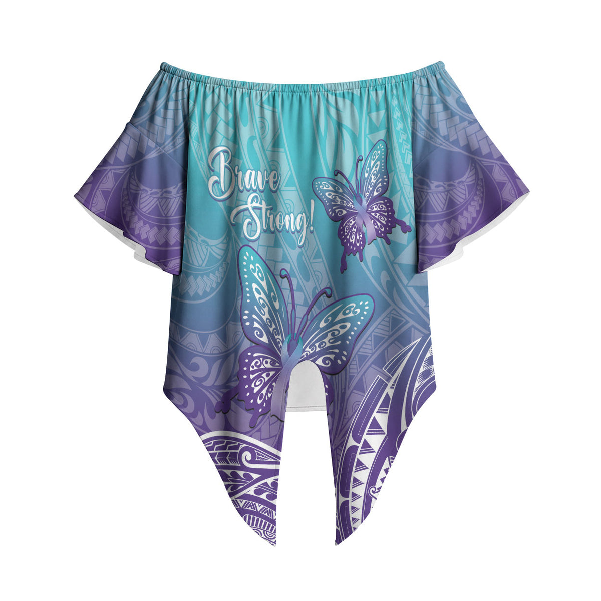 Polynesia Suicide Prevention Month Off Shoulder Wrap Waist Top Butterfly Purple And Teal Ribbon Tomorrow Needs You