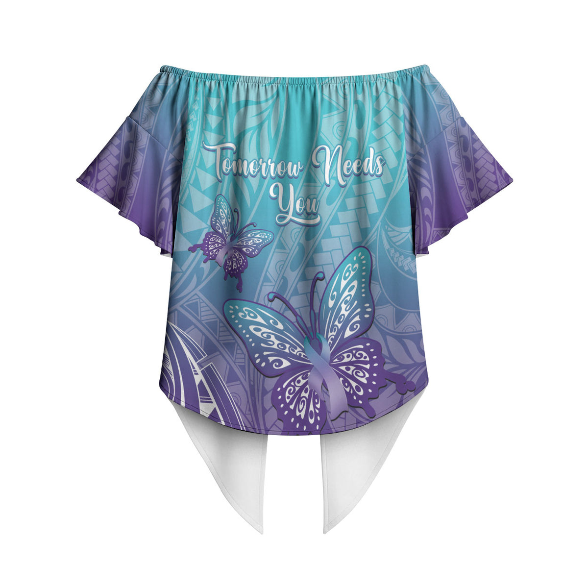 Polynesia Suicide Prevention Month Off Shoulder Wrap Waist Top Butterfly Purple And Teal Ribbon Tomorrow Needs You