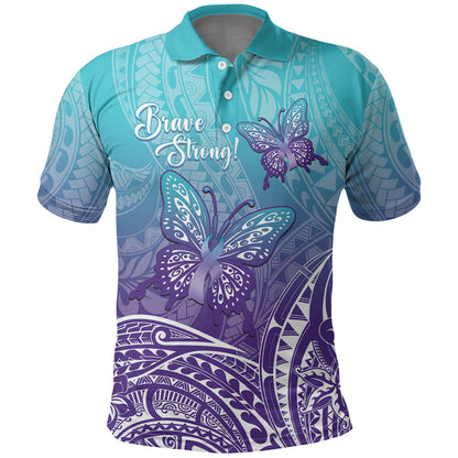 Polynesia Suicide Prevention Month Polo Shirt Butterfly Purple And Teal Ribbon Tomorrow Needs You