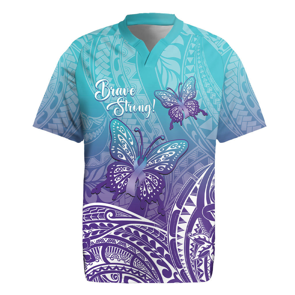 Polynesia Suicide Prevention Month Rugby Jersey Butterfly Purple And Teal Ribbon Tomorrow Needs You