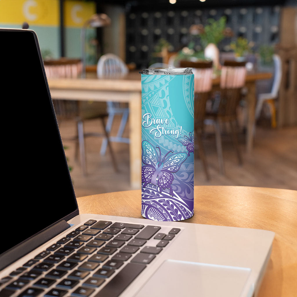 Polynesia Suicide Prevention Month Skinny Tumbler Butterfly Purple And Teal Ribbon Tomorrow Needs You