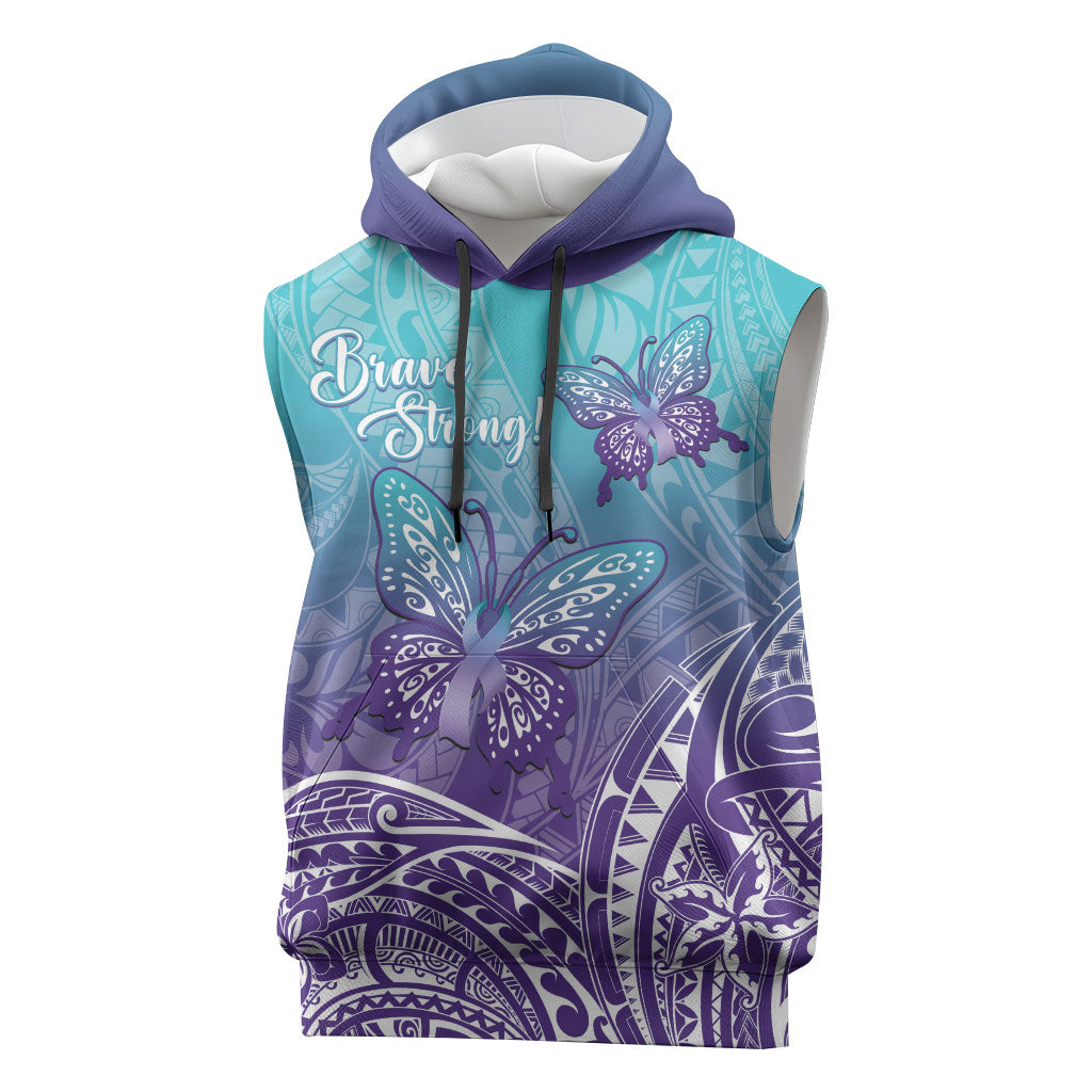 Polynesia Suicide Prevention Month Sleeveless Hoodie Butterfly Purple And Teal Ribbon Tomorrow Needs You
