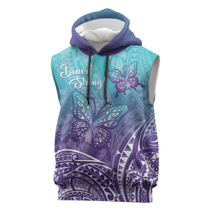 Polynesia Suicide Prevention Month Sleeveless Hoodie Butterfly Purple And Teal Ribbon Tomorrow Needs You