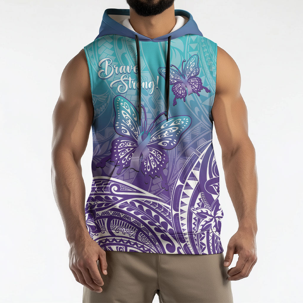 Polynesia Suicide Prevention Month Sleeveless Hoodie Butterfly Purple And Teal Ribbon Tomorrow Needs You
