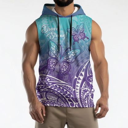 Polynesia Suicide Prevention Month Sleeveless Hoodie Butterfly Purple And Teal Ribbon Tomorrow Needs You