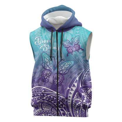 Polynesia Suicide Prevention Month Sleeveless Zip Hoodie Butterfly Purple And Teal Ribbon Tomorrow Needs You