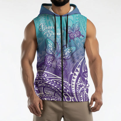 Polynesia Suicide Prevention Month Sleeveless Zip Hoodie Butterfly Purple And Teal Ribbon Tomorrow Needs You