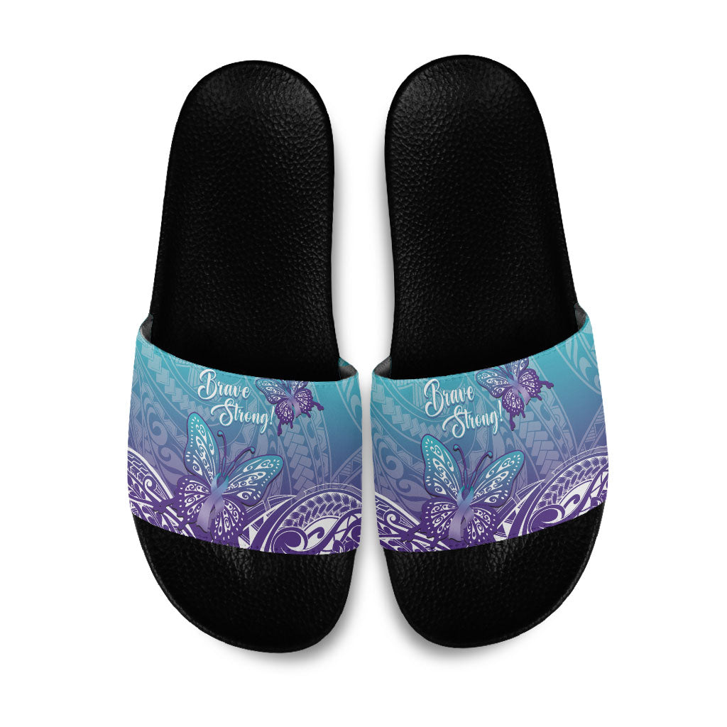 Polynesia Suicide Prevention Month Slide Sandals Butterfly Purple And Teal Ribbon Tomorrow Needs You