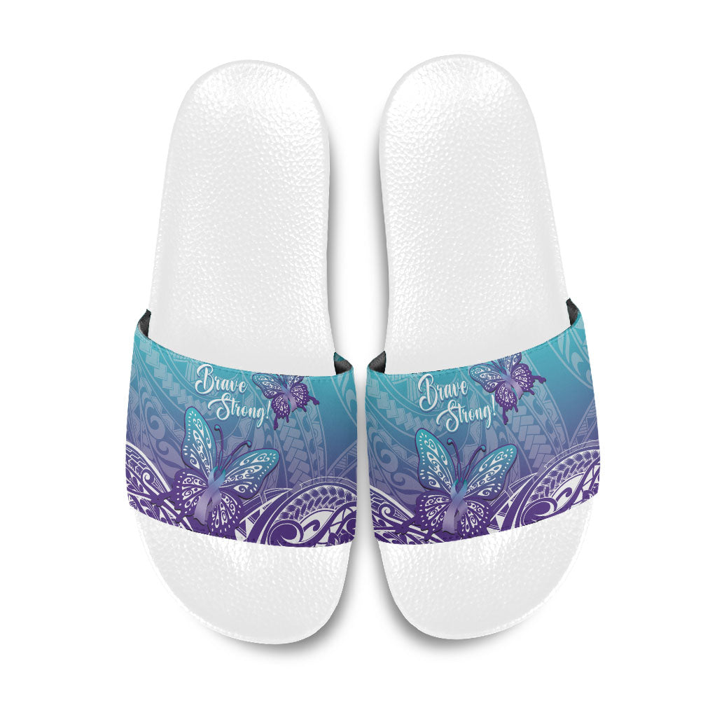 Polynesia Suicide Prevention Month Slide Sandals Butterfly Purple And Teal Ribbon Tomorrow Needs You