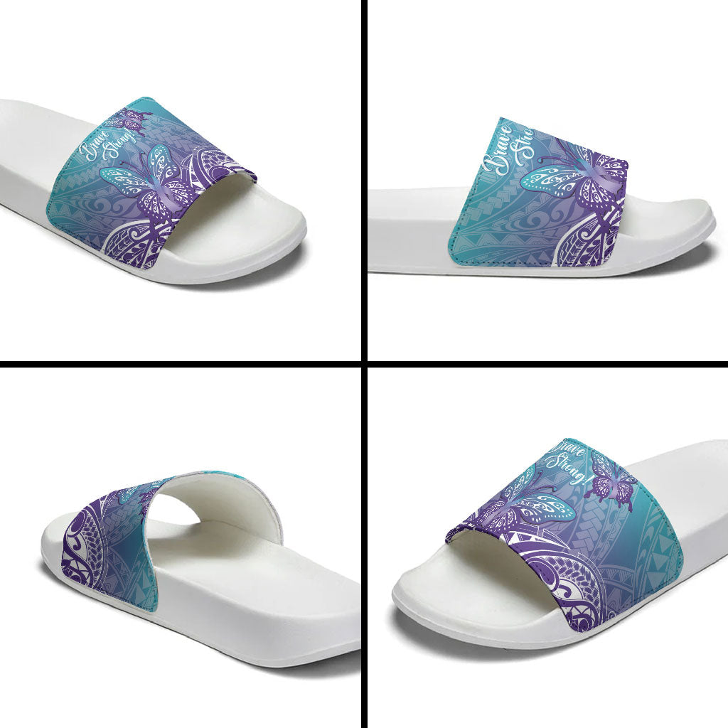 Polynesia Suicide Prevention Month Slide Sandals Butterfly Purple And Teal Ribbon Tomorrow Needs You