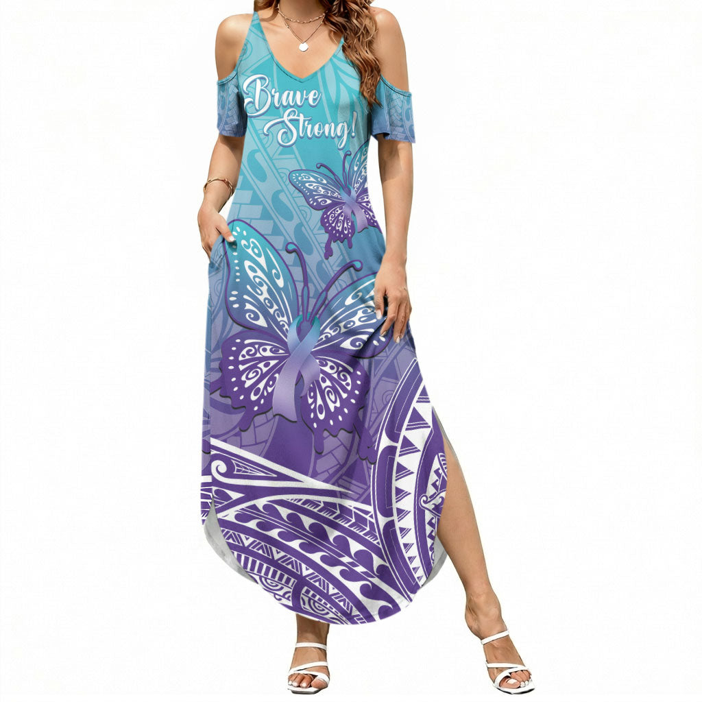Polynesia Suicide Prevention Month Summer Maxi Dress Butterfly Purple And Teal Ribbon Tomorrow Needs You