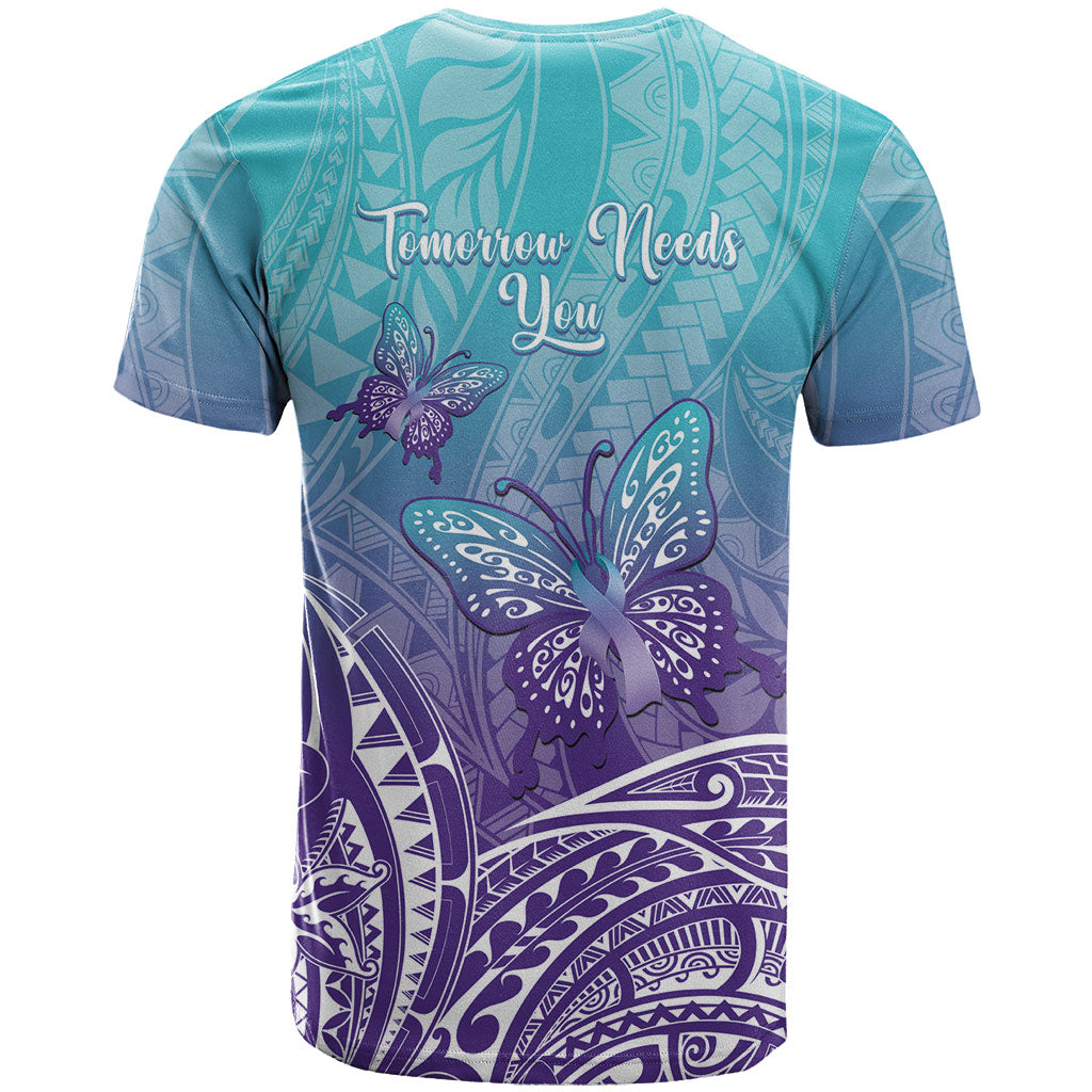 Polynesia Suicide Prevention Month T Shirt Butterfly Purple And Teal Ribbon Tomorrow Needs You