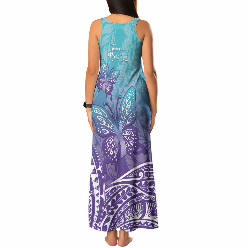 Polynesia Suicide Prevention Month Tank Maxi Dress Butterfly Purple And Teal Ribbon Tomorrow Needs You