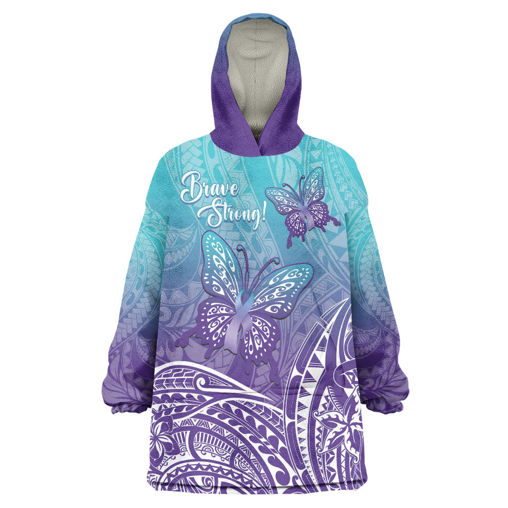 Polynesia Suicide Prevention Month Wearable Blanket Hoodie Butterfly Purple And Teal Ribbon Tomorrow Needs You