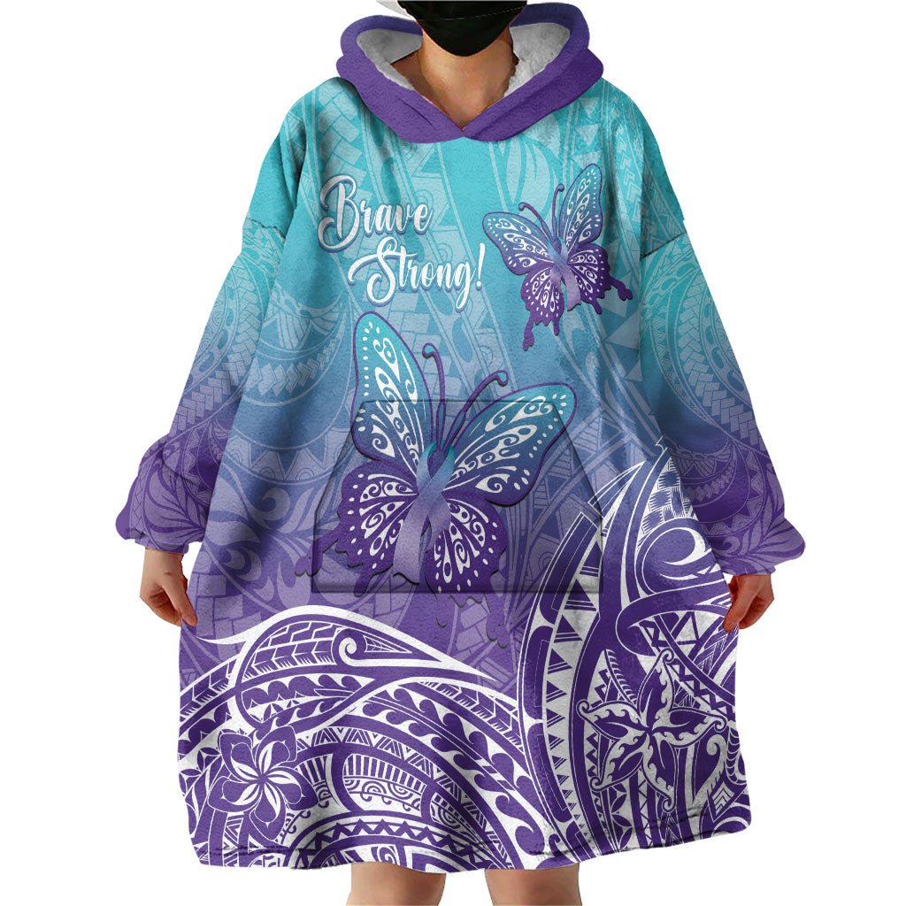 Polynesia Suicide Prevention Month Wearable Blanket Hoodie Butterfly Purple And Teal Ribbon Tomorrow Needs You