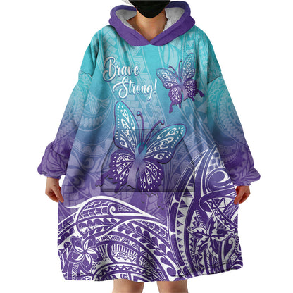 Polynesia Suicide Prevention Month Wearable Blanket Hoodie Butterfly Purple And Teal Ribbon Tomorrow Needs You