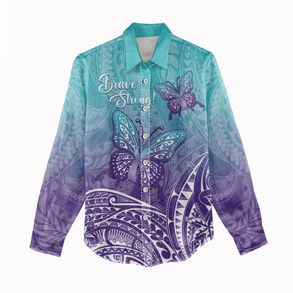 Polynesia Suicide Prevention Month Women Casual Shirt Butterfly Purple And Teal Ribbon Tomorrow Needs You